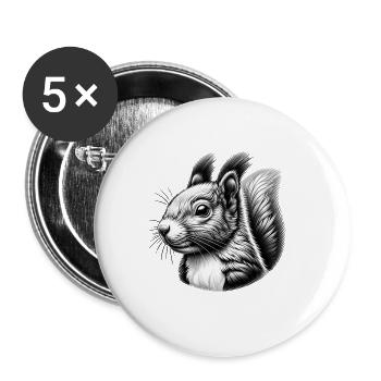 Schwarze Weiße Kunst Eichhörnchen Nüsse - Buttons groß 56 mm (5er Pack) - Weiß - Vorne