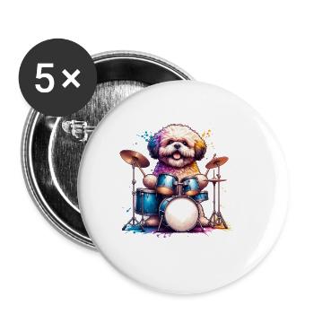 Cooler Bolonka Watercolor Drummer - Buttons groß 56 mm (5er Pack) - Weiß - Vorne