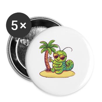 Worm Summer Beach Vacation - Buttons large 2.2''/56 mm (5-pack) - white - Front