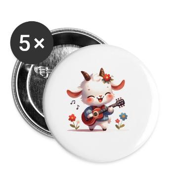 Ziege Mit Gitarre Niedliches Band Motiv - Buttons groß 56 mm (5er Pack) - Weiß - Vorne