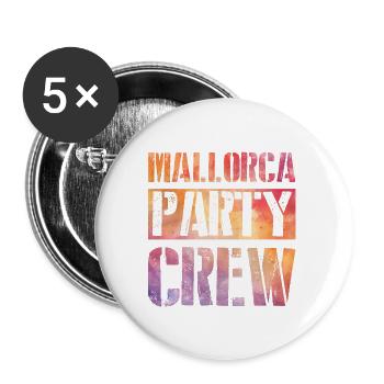 Mallorca Party Crew - Buttons groß 56 mm (5er Pack) - Weiß - Vorne