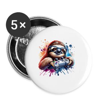 Lustiges Faultier Gamer Mit Sonnenbrille - Buttons groß 56 mm (5er Pack) - Weiß - Vorne