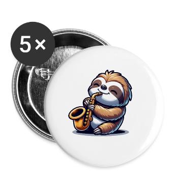 Niedlicher Faultier Saxophonist Jazz Design - Buttons groß 56 mm (5er Pack) - Weiß - Vorne