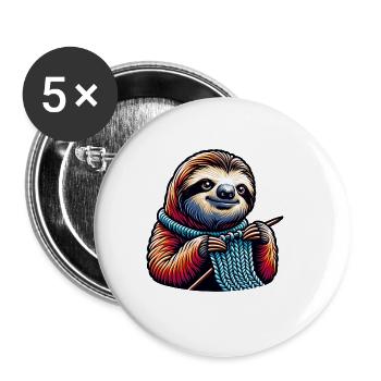 Cute Sloth Knitting Enthusiastically Design - Buttons large 2.2''/56 mm (5-pack) - white - Front