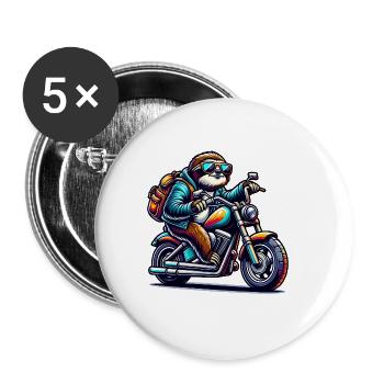 Biker vintage paresseux sur le design du chopper - Lot de 5 grands badges (56 mm) - blanc - Devant