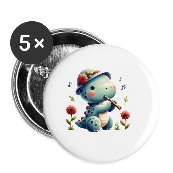 Conception de flûte mignonne de jeu de dinosaure - Lot de 5 grands badges (56 mm) - blanc - Devant