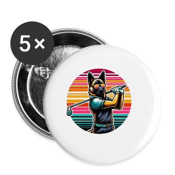 Cooler Malinois Hund Golfspieler Lustiges - Buttons groß 56 mm (5er Pack) - Weiß - Vorne