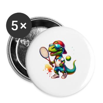 Dinosaurier Dino Junge Tennis Spieler Sport - Buttons groß 56 mm (5er Pack) - Weiß - Vorne