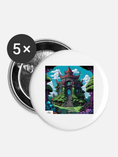 Tempel im Comic-Stil - Buttons groß 56 mm (5er Pack) - Weiß