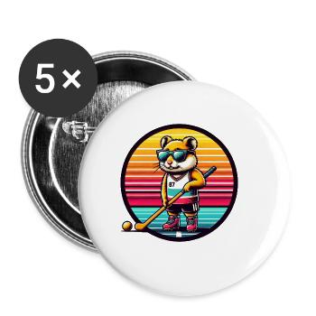 Hamster Field Hockey Spieler Retro Design - Buttons groß 56 mm (5er Pack) - Weiß - Vorne