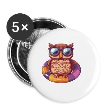 Eule Sommer Comic - Buttons groß 56 mm (5er Pack) - Weiß - Vorne