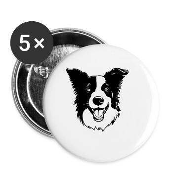 Border Collie Hund Kopf - Buttons groß 56 mm (5er Pack) - Weiß - Vorne
