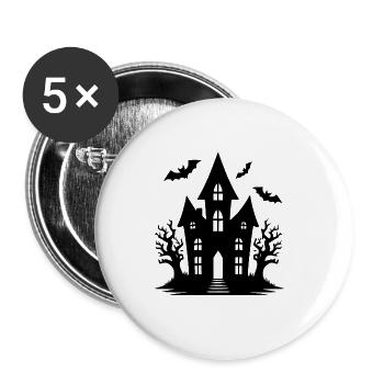 Kinder Spukhaus Halloween Fledermaus Tattoo - Buttons groß 56 mm (5er Pack) - Weiß - Vorne