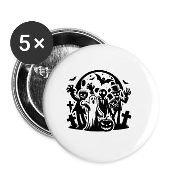 Lustige Halloween Kinder Kürbis Party mit Zombie - Buttons groß 56 mm (5er Pack) - Weiß - Vorne