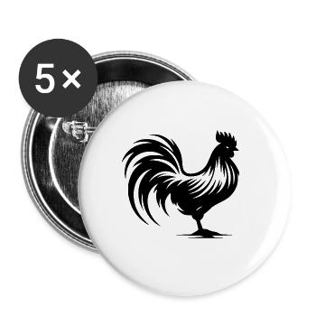 Hühnerhof Gockel Rassehahn Tattoo Style - Buttons groß 56 mm (5er Pack) - Weiß - Vorne