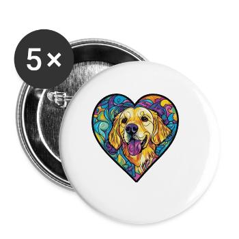 Golden Retriever Dog Heart Love - Buttons large 2.2''/56 mm (5-pack) - white - Front