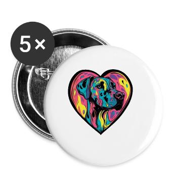 Great Dane Dog Heart Love - Buttons large 2.2''/56 mm (5-pack) - white - Front