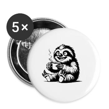 Lustiges Faultier mit Kaffee Tasse Zeichnung - Buttons groß 56 mm (5er Pack) - Weiß - Vorne