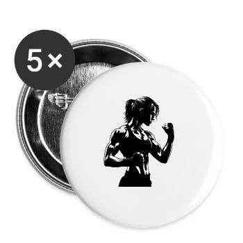 Femme forte dans une pose de combat avec les poings serrés - Lot de 5 grands badges (56 mm) - blanc - Devant