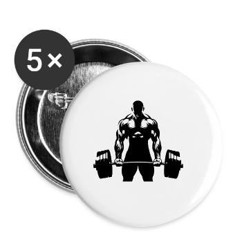 Schwere Langhantel in Gewichtheber Händen - Buttons groß 56 mm (5er Pack) - Weiß - Vorne