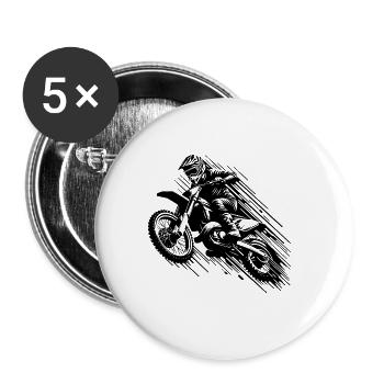 Enduro Gelände Motorsport Maschine im Sprung - Buttons groß 56 mm (5er Pack) - Weiß - Vorne