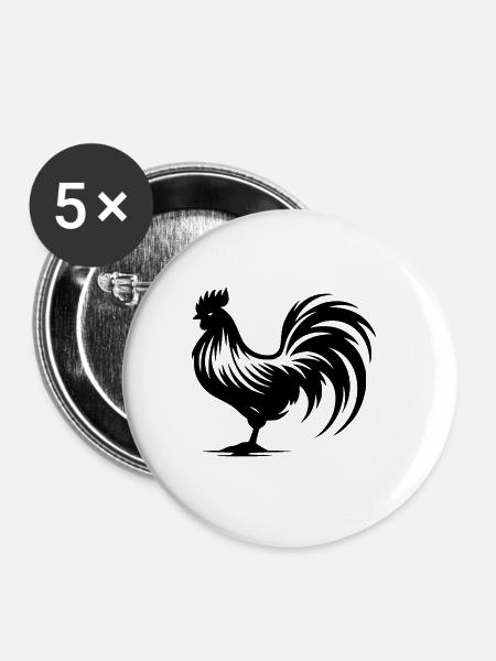 Klassicher Bauernhof Gockel - Buttons groß 56 mm (5er Pack) - Weiß