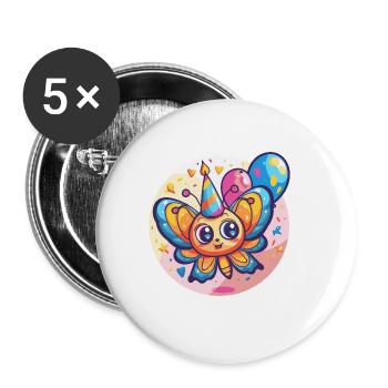 Papillon Anniversaire BD - Lot de 5 grands badges (56 mm) - blanc - Devant