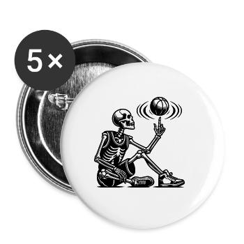 Halloween Skelett spielen mit Skelett Hand Ball - Buttons groß 56 mm (5er Pack) - Weiß - Vorne