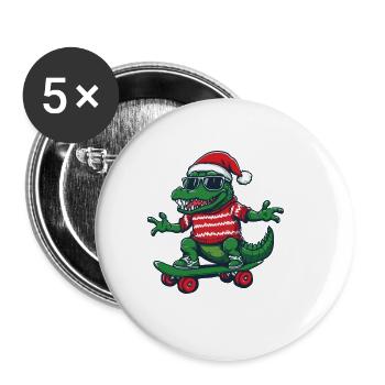 Alligator Weihnachten Lustig - Buttons groß 56 mm (5er Pack) - Weiß - Vorne