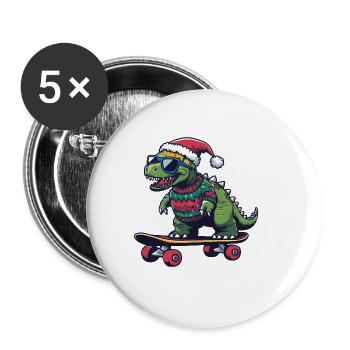 Dinosaure stégosaure Noël drôle - Lot de 5 grands badges (56 mm) - blanc - Devant