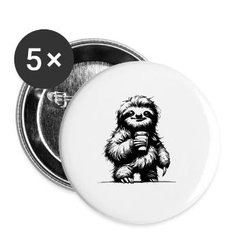 Niedliches Kaffee Faultier Bleistift Zeichnung - Buttons groß 56 mm (5er Pack) - Weiß - Vorne
