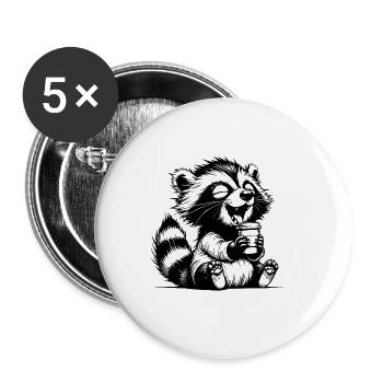 raton laveur heureux avec tasse à café pleine - Lot de 5 grands badges (56 mm) - blanc - Devant