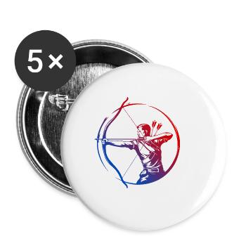 Bogenschießen Silhouette Bunt - Buttons groß 56 mm (5er Pack) - Weiß - Vorne