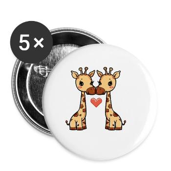 Giraffe Paar Valentinstag - Buttons groß 56 mm (5er Pack) - Weiß - Vorne