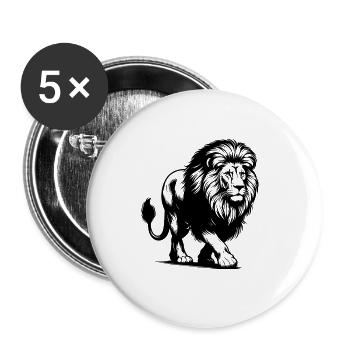 Puissant grand chat lion avec crinière - Lot de 5 grands badges (56 mm) - blanc - Devant