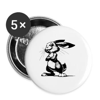 Croquis de portrait de lapin avec de grandes oreilles - Lot de 5 grands badges (56 mm) - blanc - Devant