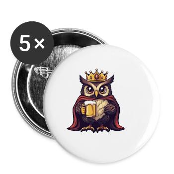 Eule Bier Lustig - Buttons groß 56 mm (5er Pack) - Weiß - Vorne