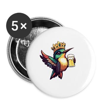 Kolibri Vogel Bier Lustig - Buttons groß 56 mm (5er Pack) - Weiß - Vorne