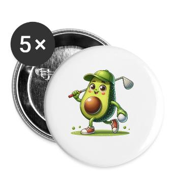 Lustiger Golf Avocado Golfer: Schwingen Sie Sich - Buttons groß 56 mm (5er Pack) - Weiß - Vorne