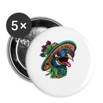 Peacock Bird Comic Funny Sombrero - Buttons large 2.2''/56 mm (5-pack) - white - Front