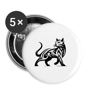 Cat Art in Tribal Style Cat Lover - Buttons large 2.2''/56 mm (5-pack) - white - Front