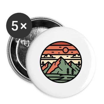 Paysages circulaires montagnes au coucher du soleil - Lot de 5 grands badges (56 mm) - blanc - Devant