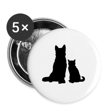 Hund & Katze Silhouette / cat & dog silhouette - Buttons groß 56 mm (5er Pack) - Weiß - Vorne