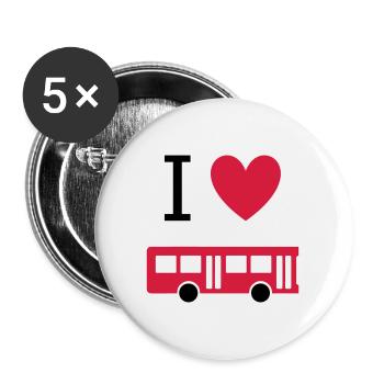 ★ Design colors changeable ★ I love buses - Buttons large 2.2''/56 mm (5-pack) - white - Front
