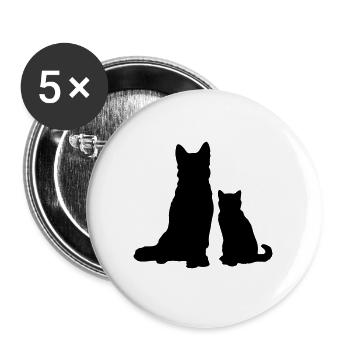 Dog with cat / dog with cat / chien avec chat - Buttons large 2.2''/56 mm (5-pack) - white - Front