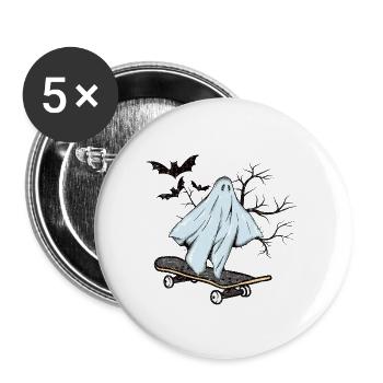 Lustiges Gespenst Skateboard Halloween Geschenk - Buttons groß 56 mm (5er Pack) - Weiß - Vorne