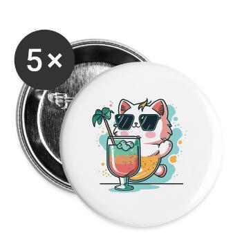 Sommer-Coolness: Katze mit Sonnenbrille - Buttons groß 56 mm (5er Pack) - Weiß - Vorne