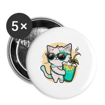 Le chat le plus cool de la plage - Lot de 5 grands badges (56 mm) - blanc - Devant