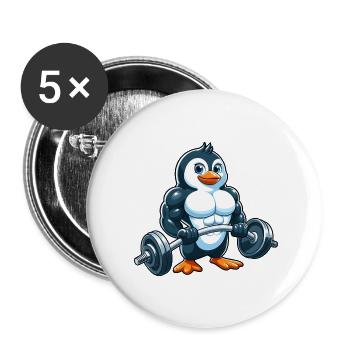 Dessin animé de bande dessinée d’haltérophilie de pingouin fort - Lot de 5 grands badges (56 mm) - blanc - Devant