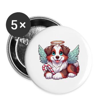 Chien de Noël mignon berger australien - Lot de 5 grands badges (56 mm) - blanc - Devant